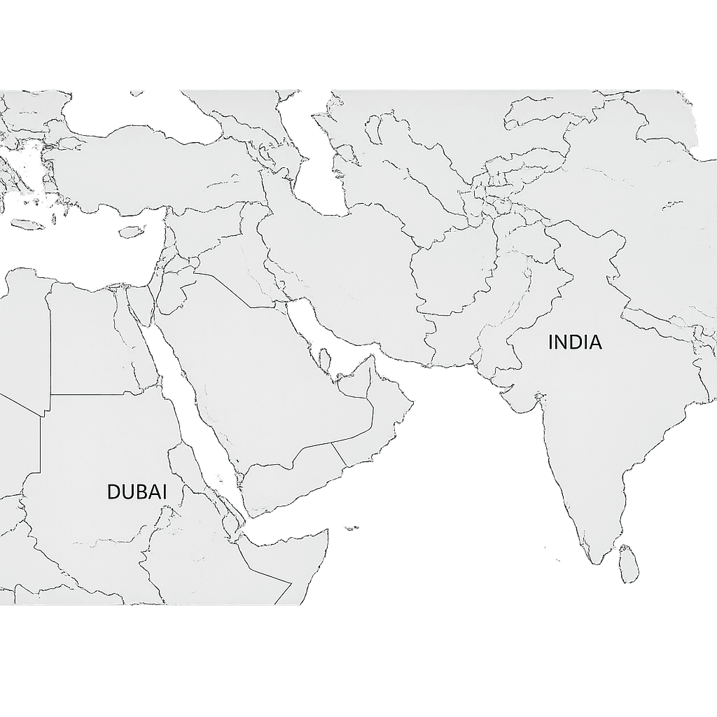 Regional office map showing Dubai and India